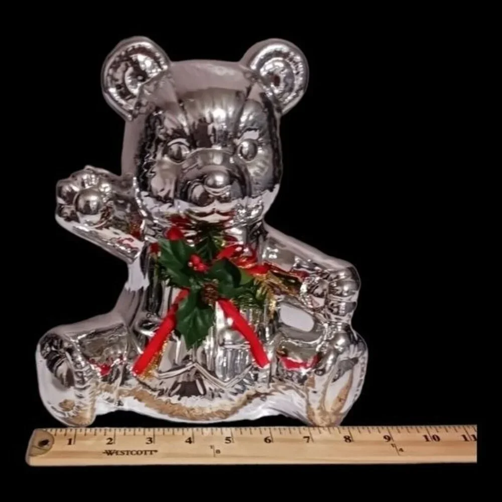 Holiday ceramic teddy  bear  silver color